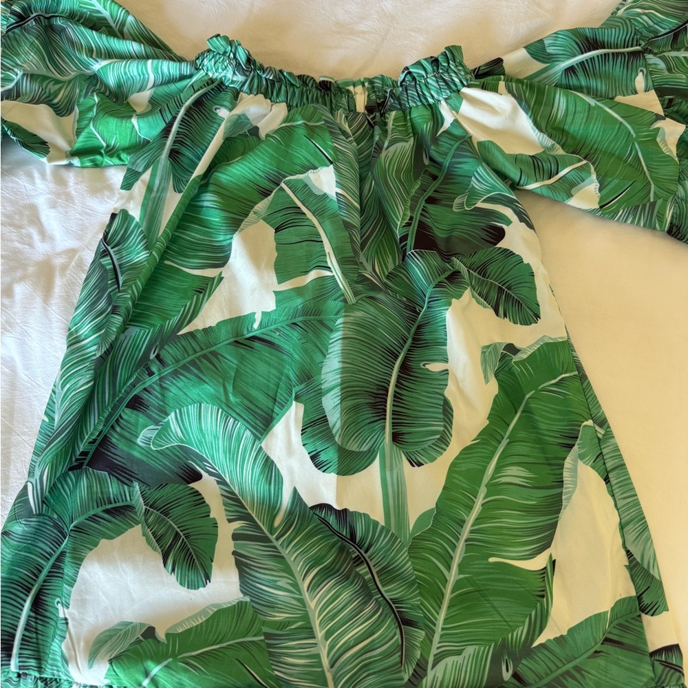 Tropical Leaf Print Off-Shoulder Dress